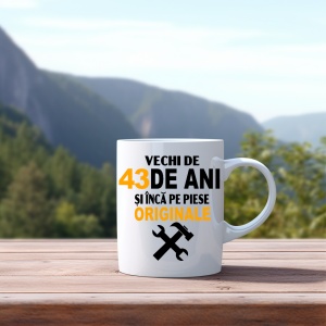 Cana alba personalizata cu textul Vechi de .. ani si inca pe piese originale - Img 62