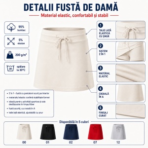 Fustă Damă 2 în 1 tip Fustă-Pantalon cu Pantaloni Scurți, Casual Sport și Elastică – Two in One 604 - Img 2