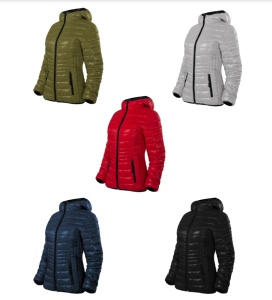 Imagine de prezentare pentru geaca dama material vatuit si calduros si culorile disponibile rosu, negru, albastru, gri