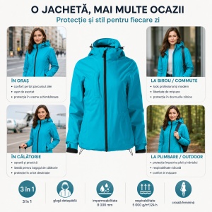 Geacă Damă tip Jachetă 3 în 1 Impermeabilă cu Glugă și Fleece Detașabil – Pacific 534 - Img 6