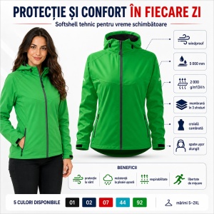 Geacă Damă tip Jachetă Softshell cu Glugă, Impermeabilă și Rezistentă la Vânt – Cool 514 - Img 7