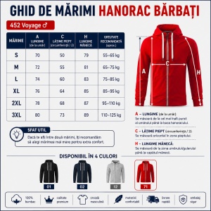 Hanorac bărbătesc cu fermoar 452 Voyage, 100% bumbac, 320 g/m², glugă cu șnur, buzunar marsupiu, 4 culori, mărimi S–3XL - Img 4