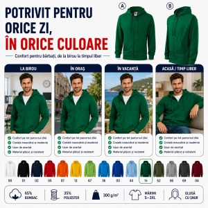 Hanorac Bărbați cu Fermoar și Glugă Malfini 410 Trendy Zipper – 300 g/m² - Img 7