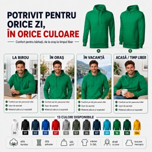 Hanorac Bărbați F13 Cape Free cu Glugă, 65% Bumbac, 320 g/m², 13 Culori, S–3XL - Img 5