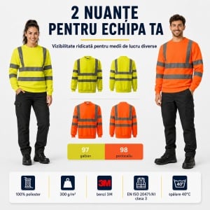 Hanorac bluză reflectorizantă unisex fără glugă, damă și bărbat, benzi 3M