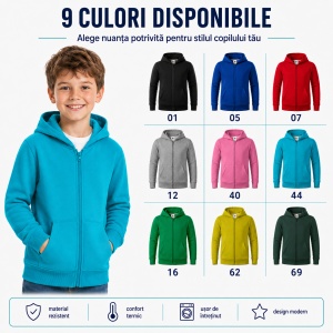 Hanorac Copii Băiat sau Fată cu Fermoar și Glugă – 65% Bumbac, Interior Pieptănat, 300 g/m² | 6–12 Ani - Img 10