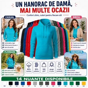 Hanorac Damă cu Glugă și Buzunar Marsupiu Malfini F14 Cape Free – 320 g/m² - Img 6