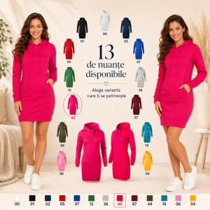 Hanorac Lung Tip Rochie Damă cu Glugă și Buzunar Marsupiu Malfini 419 Snap – 320 g/m² - Img 9
