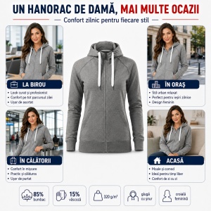 Hanorac Premium Damă cu Glugă și Fermoar Malfini 451 Voyage – 320 g/m² - Img 9
