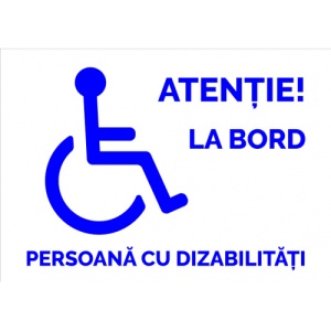 Indicator Alb atentie la bord persoana cu dizabilitati, Sticker autocolant