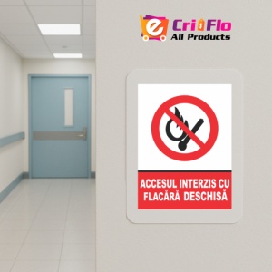 Indicator Atentie accesul interzis cu flacara deschisa, Sticker autocolant - Img 5