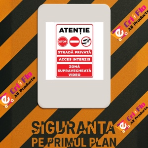 Indicator Atentie strada privata acces interzis zona supravegheata video, Sticker autocolant - Img 3