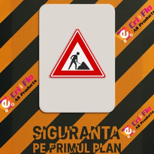 Indicator Avertizare lucrari rutiere inainte, Sticker autocolant - Img 3