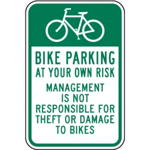 Indicator Bike Parking at Your Own Risk Sign, Sticker autocolant