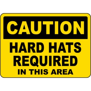 Indicator Caution Hard Hats Required In This Area Sign, Sticker autocolant