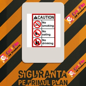Indicator Caution no smoking no eating no drinking sign, Sticker autocolant - Img 3