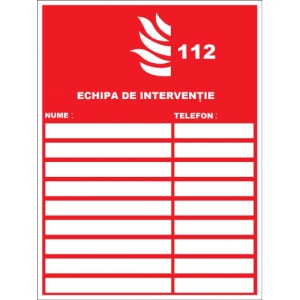 Indicator Cu echipa de interventie in caz de incendiu, Sticker autocolant