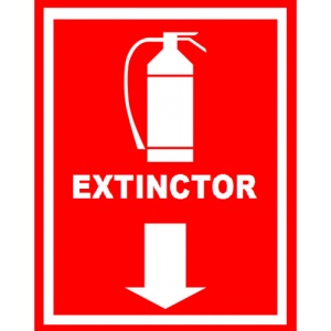 Indicator Cu extinctor cu sageata in jos, Sticker autocolant