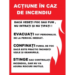 Indicator Cu instructiuni in caz de incendiu evacuare confirmati si stingere, Sticker autocolant
