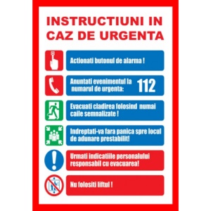 Indicator Cu instructiuni in caz de urgenta, Sticker autocolant