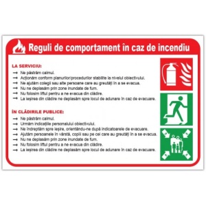 Indicator Cu reguli de comportament in caz de incendiu, Sticker autocolant