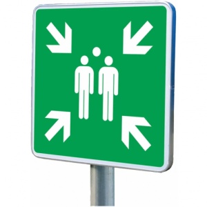 Indicator Cu stalp pentru loc de adunare in caz de urgenta, Sticker autocolant
