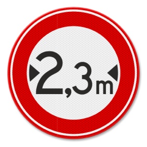 Indicator de circulatie accesul interzis vehiculelor cu latimea mai mare de 2.3 metri, Sticker autocolant