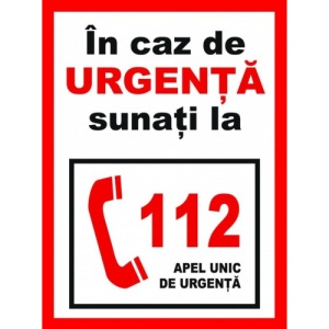Indicator In caz de urgenta sunati la 112 apel unic de urgenta, Sticker autocolant
