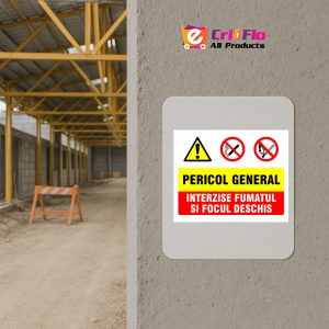 Indicator Panou pentru pericol general interzis fumatul si focul deschis, Sticker autocolant - Img 5