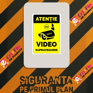 Indicator Semn atentie 24 de ore video supraveghere cctv, Sticker autocolant - Img 3