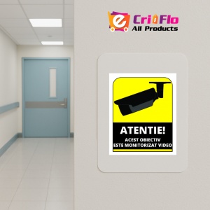 Indicator Semn atentie acest obiectiv este monitorizat video, Sticker autocolant - Img 5