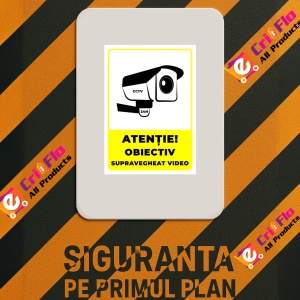 Indicator Semn atentie obiectiv supravegheat video, Sticker autocolant - Img 3
