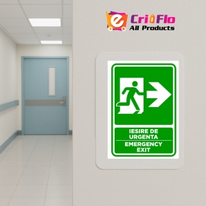 Indicator Semn pentru iesire cu directie in dreapta emergency exit, Sticker autocolant - Img 5