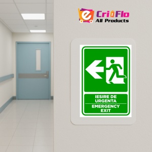 Indicator Semn pentru iesire cu directie in stanga emergency exit, Sticker autocolant - Img 5