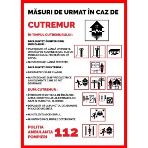 Indicator Semn pentru masuri de urmat in caz de cutremur, Sticker autocolant
