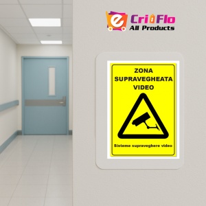 Indicator Semn pentru zona supraveghere video sisteme supraveghere video, Sticker autocolant - Img 5