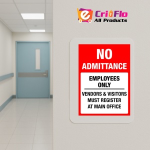 Indicator Sign no admittance employees only vendors visitors must register at main office, Sticker autocolant - Img 4