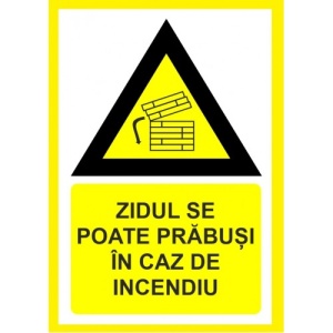 Indicator Zidul se poate prabusi in caz de incendiu, Sticker autocolant