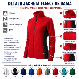 Jacheta Bluza Fleece Dama cu Fermoar Malfini, 220 g/m², Antipilling, Croiala Cambrata, XS-3XL, 9 Culori - Img 2