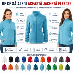 Jachetă Fleece Damă Tip Bluză Hanorac cu Fermoar, Călduroasă și Cambrată – Jacket 504 - Img 3