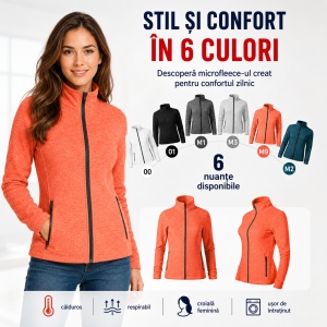 Jachetă Polar Fleece Damă Tip Bluză cu Fermoar Malfini Factor 853 – 300 g/m², Micropoliester Reciclat