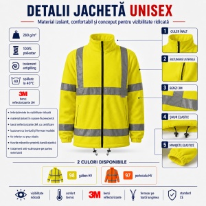Jachetă Polar Fleece Reflectorizantă Unisex Damă Bărbat de Lucru Malfini Rimeck HV 5V1 – Benzi 3M - Img 3