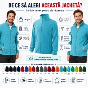 Jachetă Polar Fleece tip Bluză Hanorac Bărbați Călduroasă cu Fermoar Malfini Rimeck 501 – 280 g/m² - Img 2