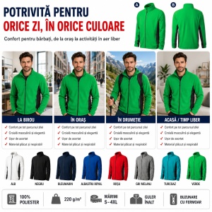 Jachetă Polar Fleece tip Bluză Hanorac Bărbați Călduroasă cu Fermoar Malfini Frosty 527 – 220 g/m² - Img 5