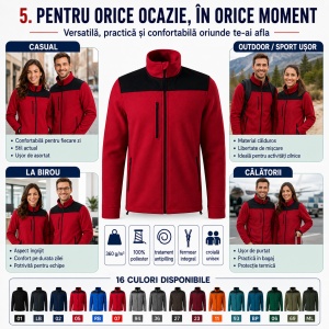 Jachetă Polar Fleece Unisex Damă Bărbat Călduroasă cu Buzunar la Piept și Fermoar – Malfini Rimeck Effect 530, 360 g/m² - Img 7