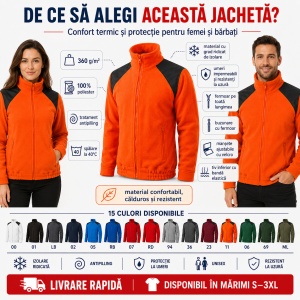 Jachetă Polar Fleece Unisex Damă Bărbat Malfini Hi-Q 506 – 360 g/m², Umeri Impermeabili - Img 2
