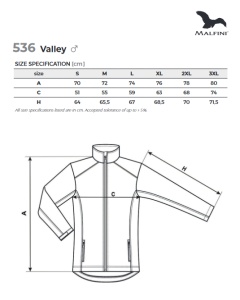 tabel marimi dimensiuni jacheta softshell dama impermeabila