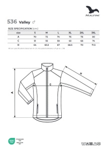 Tabel marimi dimensiuni jacheta softshell pentru barbati