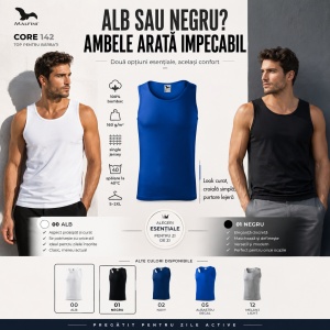 Maiou Bărbat Premium din Bumbac, Maieu Sport și Casual, Tricou Fără Mâneci pentru Vară, Sală și Timp Liber, Respirabil, Lejer, Mărimi S–2XL, 5 Culori - Img 6
