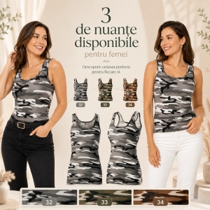 Maiou damă Malfini Camo Triumph C36, top camuflaj slim fit, 95% bumbac, XS–2XL, 3 nuanțe - Img 10